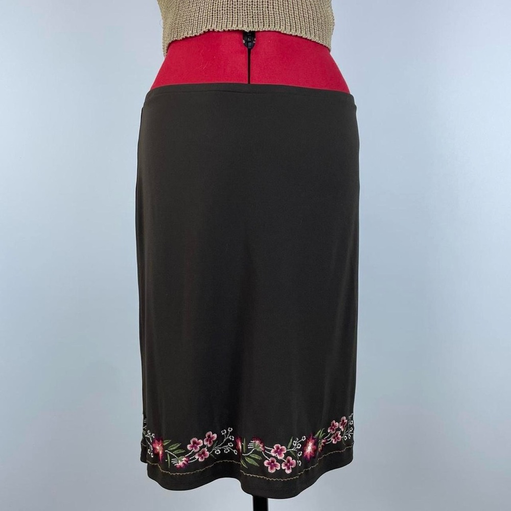 Y2K Brown Embroidered Floral Midi Skirt